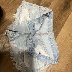 Distressed Light Blue Denim Shorts